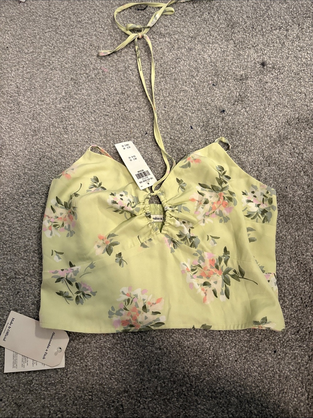 New Abercrombie green floral cross top